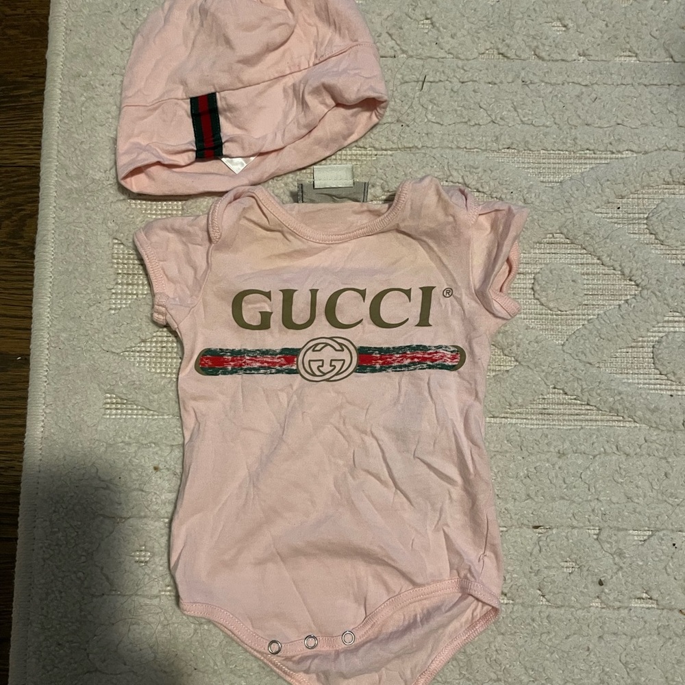 Gucci newborn baby girl onesie with hat